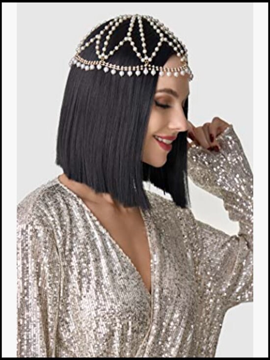 1920s Crystal Cap Headpiece Rhinestone Head Chain Roaring 20s Great Gatsby Hair
